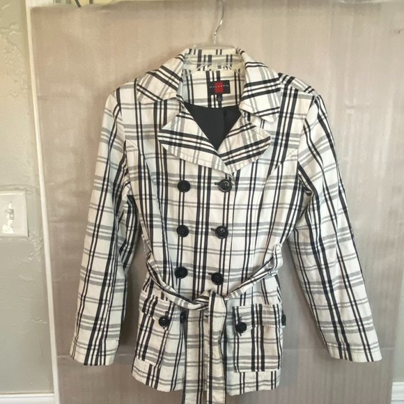 Gallery Jackets & Blazers - Gallery Double Breasted Trench Coat Plaid